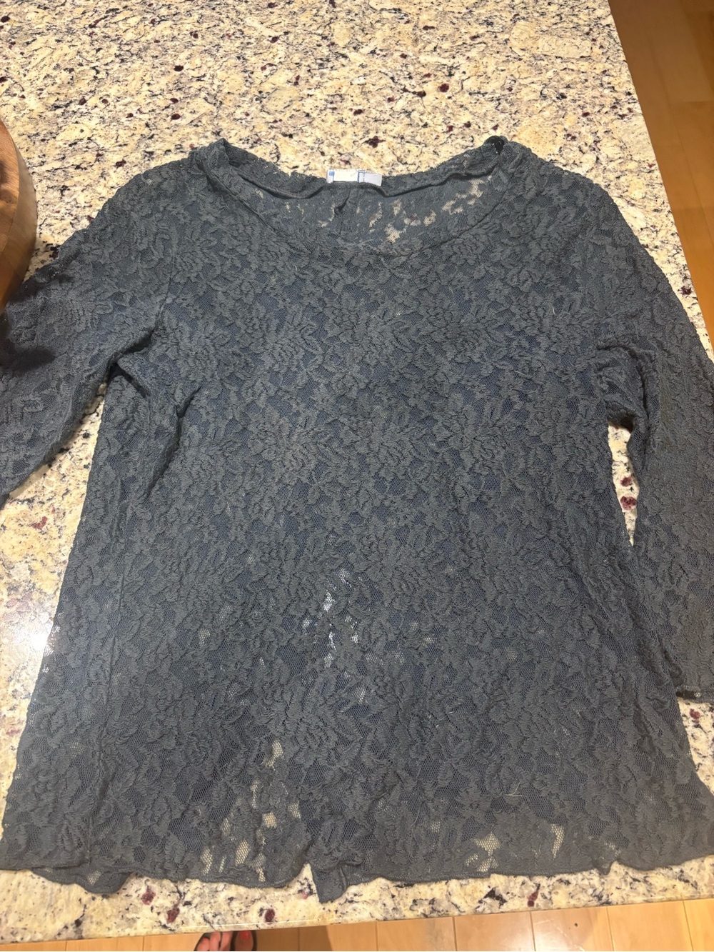 Women's Lace Long Sleeve Top - Blue-Gray
